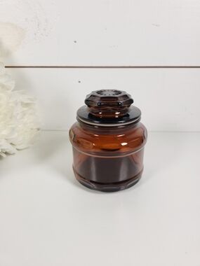 Vintage Brown Amber Glass Jar Lidded Canister | 70s Apothecary Jar | Container